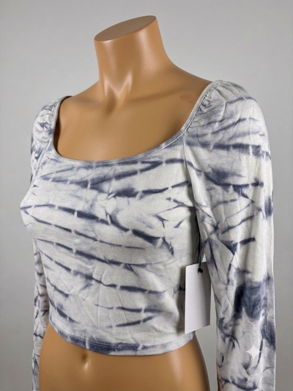 NA-KD Blue Tie Dye Long Sleeve Top Square Neck Size M